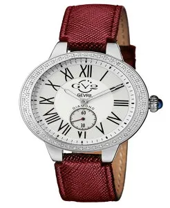 ジェビル レディース アクセサリー 腕時計 レザー Gevril Women's Astor Swiss Quartz Burgundy Genuine Leather Strap Watch 40mm Silver-Tone シルバー