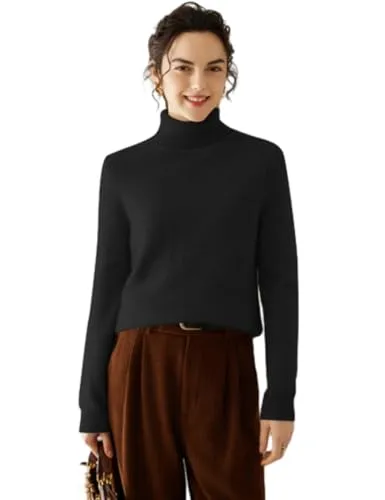 [Aecsoc] タートルネックカシミヤ100％ニット長袖 セーター秋 冬ベーシックベーシックトップス 仕事 通勤 着回し おしゃれXN882(ブラック,L)