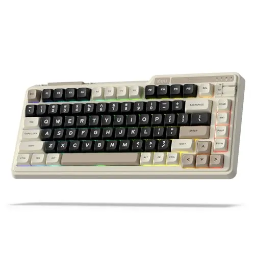 K75 Lite ワイヤレス メカニカル キーボード、75% ガスケット マウント RGB ゲーミング キーボード、3 モード ノブ付き、BT 5.0/2.4G/USB-C 有線、ホットスワップ可能、5 層パッドとクリーミー リニア スイッチ、コンパクトな