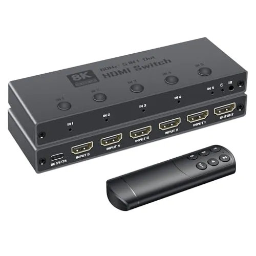 ENBUER HDMI 2.1 切り替え器 5入力1出力 8K@60Hz/4K@240Hz/1080P@480Hz HDMI切替器 HDMI2.1セレクター HDCP 2.3 HDR10+ 3D 切替機能 CEC対応【PS3/PS4/PS5/Switch2