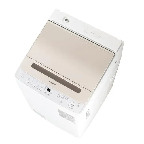 シャープ 全自動洗濯機 2-4人用 洗濯8kg 幅55.5cm もみ洗い＆こすり洗い 穴なし槽だから清潔＆節水 省エネ 開口部が広い ガラストップ 糸くずフィルター インバーター 静音 ES-GV8J-N ゴールド