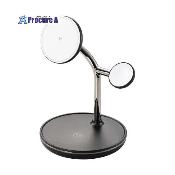 ELECOM マグネットQi2規格対応ワイヤレス充電器 スタンド型 3in1 MfA認証 ブラック ■▼692-6225 W-MS08BK 1個