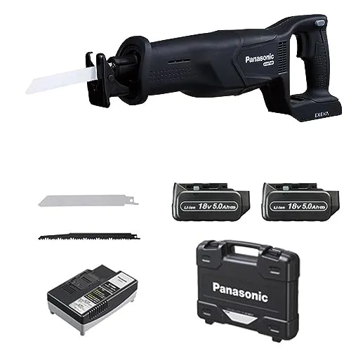 パナソニック 充電レシプロソー (電池パック18V 5.0Ah×2/プラスチックケース/急速充電器/金工刃・木工刃×各1)デュアル 14.4V/18V対応 金属管Φ130mm コードレス 防塵 耐水 IP56 建築現場 作業場 EZ45A1LJ2G-B ブ