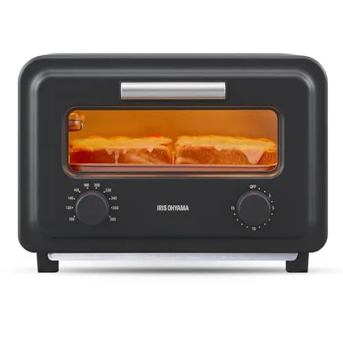 アイリスオーヤマ オーブントースター 2枚焼き スチーム 瞬間発熱 時短でより美味しく フラットカーボンヒーター使用 温度調節 タイマー SOT-201-B チャコール