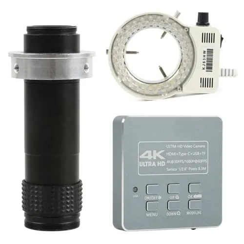 顕微鏡キット IMX415 4K 1080P UHD HDMI タイプ C ビデオ デジタル顕微鏡カメラ、C マウント 130 倍レンズ、LED ライト付き 顕微鏡レンズアダプター