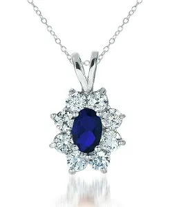 ジュネヴィヴェ レディース アクセサリー ネックレス・チョーカー・ペンダントトップ Genevive Sterling Silver Flower Shape Cubic Zirconia Dropendant Blue ブルー