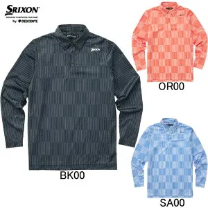 スリクソン by デサント SRIXON ブロックストライププリント 長袖ポロシャツ RGMWJB07 メンズ ゴルフウエア カットソー セール 秋冬モデル
