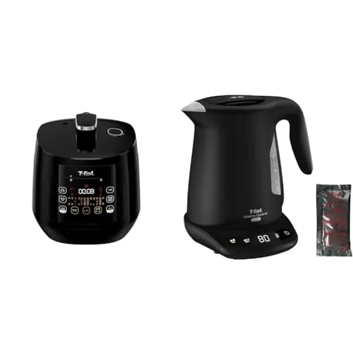 【セット買い】ティファール 電気圧力鍋 時短 3L 4人用 1台12役 無水調理 「ラクラ・クッカー コンパクト」レシピブック付き ブラック CY3518JPA &【Amazon.co.jp限定】電気ケトル 1.2L 温度調節 8段階 転倒お湯もれロック