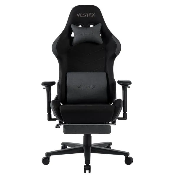 VESTEX ゲーミングチェア ファブリック リクライニング 振動機能付ランバーサポート 3Dアーム ポケットコイル入り フットレスト付タイプ ブラック VES-S1FTBK