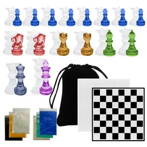 チェスセット Chess Molds for Resin Casting, Upgraded Resin Chess Set Mold with 16 Piece 3D Full Size Chess Checkers & Chess Board Epoxy Silicone Resin Molds,DIY Chess Board Game Christmas Gifts Pearlescent Powder 【並行輸入品】