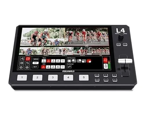 FEELWORLD L4 マルチビデオスイッチャー 10.1インチLCDタッチスクリーンPTZ制御 4xHDMI/1xSDI入力USB3.0ストリーミング・ライブ5チャンネル ライブストリーミングミキサー