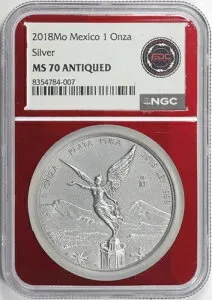 2018 Mo Mexico 1 Onza Silver Libertad NGC MS70 アンティーク仕上げ [BN007]