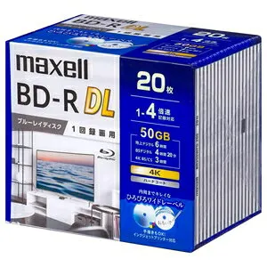 マクセル 録画用ブルーレイディスク BD-R DL ひろびろワイドレーベルディスク 1回録画用 50GB(2層) BRV50WPG.20S