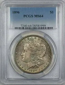 1896年 モルガン シルバードル 1ドルコイン PCGS MS-64 トーン (4A)