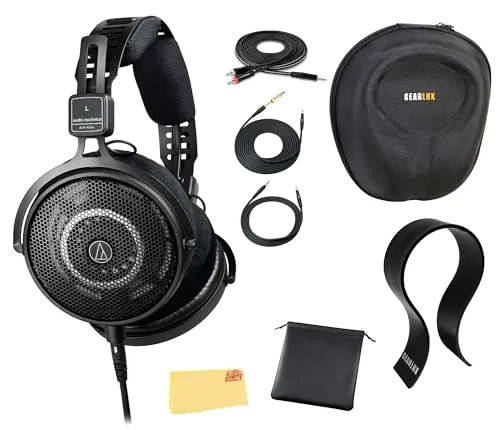 Audio-Technica ATH-R50X プロフェッショナルオープンバックリファレンスヘッドホン - ケース、スタンド、ケーブル、Austin Bazaar研磨布付きブラックバンドル