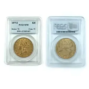 1877-S $20 リバティ ゴールド ダブル イーグル XF-45 PCGS Y158/420