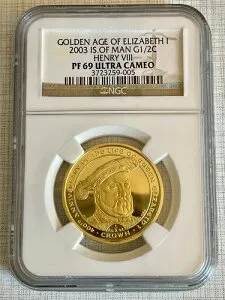マン島 2003年 ヘンリー8世黄金時代 1/2クラウンゴールド NGC PF69 UC SKU# 4300