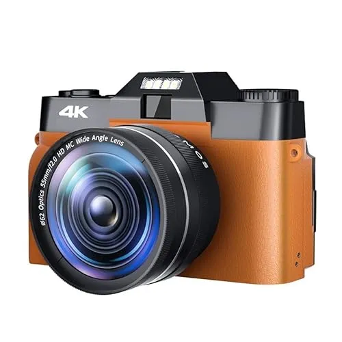 デジタルカメラ 48MP デジタルカメラ写真撮影用回転画面 4 18K Selfile ビデオカメラ広角マクロレンズ Vlog ビデオカメラオートフォーカス 初心者向けギフト(64G TF Card,With Lens-04)