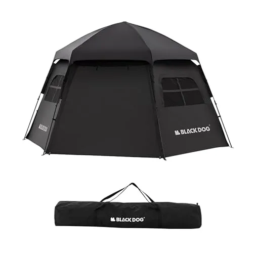 Naturehike blackdog ワンタッチテント キャンプテント 3秒設営 99.9%遮光 三つの前室 大空間 網戸付き 多用途 防風 防雨 耐久 PU3000+ UPF50+ ブラック ツーリングテント 調節可能 コンパクト 収納袋付き ネイチャ