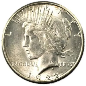 1922-S サンフランシスコ ピース シルバー ダラー 1ドル ブリリアント アンサーキュレート BU+