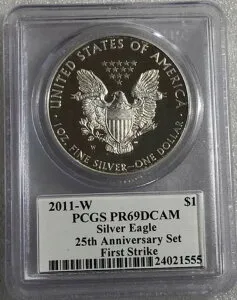 2011 W プルーフ シルバー イーグル PCGS PR69 DCAM FS マーカンティ 25周年記念セットより