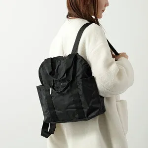 LeSportsac レスポートサック バックパック DOUBLE TROUBLE BACKPACK ダブル トラブル 2442 レディース 2way 軽量 ハンドバッグ リュック ロゴ 鞄 R086/RECYCLED-BLACK