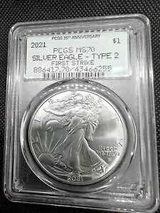 完璧なコイン！ 2021 PCGS MS70 ファースト ストライク アメリカン シルバー イーグル T2 ASE 米国造幣局