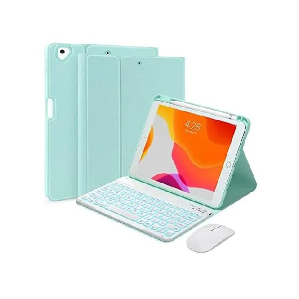 QYiiD Backlit Keyboard Case for iPad 9th/8th/7th Generation 10.2 inch, Magnetically Detachable Wireless Keyboard Mouse, Smart Folio with Penc_並行輸入