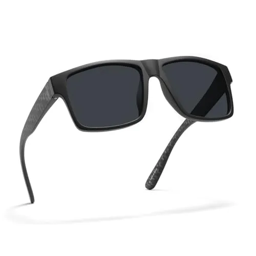 PRIVEL XXL サイズ 特大 正方形 157mm 偏光サングラス ビッグワイドヘッド メンズ TR90 軽量 UV400メガネ, マットブラック + カーボンファイバーアーム | 偏光グレー, Extra Large Fit