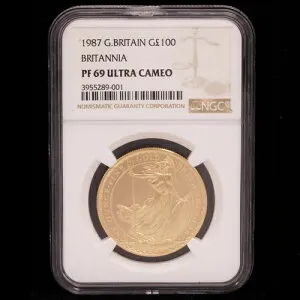 1987年 イギリス ブリタニア 100ポンド 1オンス 金貨 プルーフ NGC PF69 ウルトラカメオ