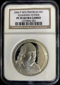 2006年 ベン・フランクリン シルバーダラー NGC PF70??完璧な品質??
