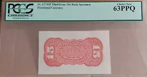 1864-9 FR-1274 SP 15c US 分数通貨 バック サンプル PCGS NEW 63 PPQ 注記