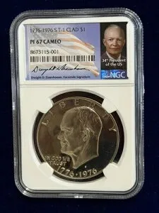 1776-1976 S T-1 クラッド $1 PF67 カメオ アイゼンハワー署名