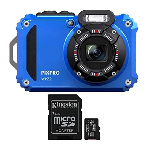 Kodak PIXPRO WPZ2 頑丈な防水16MPデジタルカメラ 4倍光学ズーム付き(ブルー) 32GB UHS-I microSDHCメモリーカード SDアダプター付き (2アイテム)