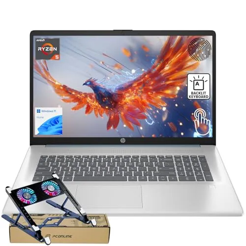 HP 17 ノートパソコン 17.3インチ HD+ タッチスクリーン、AMD Ryzen 5 7430U、8GB RAM、512GB PCIe SSD、指紋リーダー、バックライト付きKB、ウェブカメラ、HDMI、Wi-Fi 6、Win11 Home、PCO