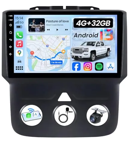 8Core+4G RAMアップグレードラジオ Dodge RAM 1500 2500 2013-2018:1280 x 800 IPS HD タッチスクリーンステレオ交換用 ワイヤレスCarPlay Android Auto 5G WiFi Bluetoo