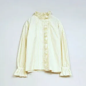 ◯ Nigel Cabourn woman - GATHER COLLAR BLOUSE STRIPE - YELLOW