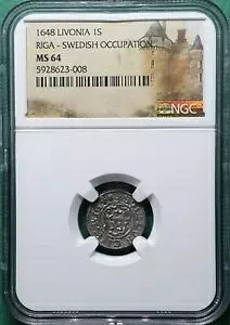 1648 スウェーデン リボニア 1S リガ - スウェーデン占領 シルバー PMG MS 64