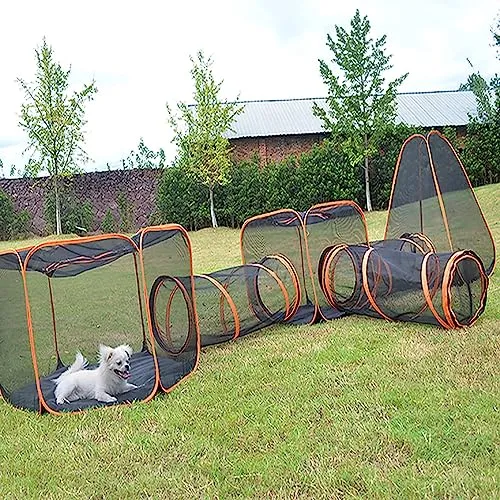 6 in 1 屋外キャットラン 猫テント ポップアップ ペットベビーサークル 猫トンネル付き ポータブル猫プレイハウス (猫や小動物用のプレイテント) - 屋外スペース