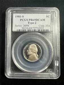 1981年 S ジェファーソン ニッケル 5C PF69 ウルトラカメオ PCGS タイプ2 PR69 DCAM UCAM SKU 3545