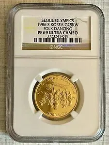 韓国 1986 ソウル オリンピック フォーク ダンス 25,000 ウォン 金 NGC PF69 UC Sku# 4237