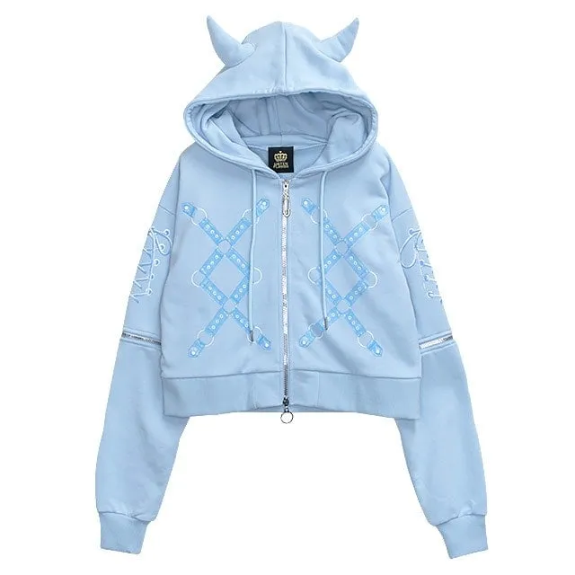 [マルイ]LISTEN FLAVOR 束縛のツノ付き2WAYクロップドパーカー【L.BLUE】/LISTEN FLAVOR（LISTEN FLAVOR） ライトブルー