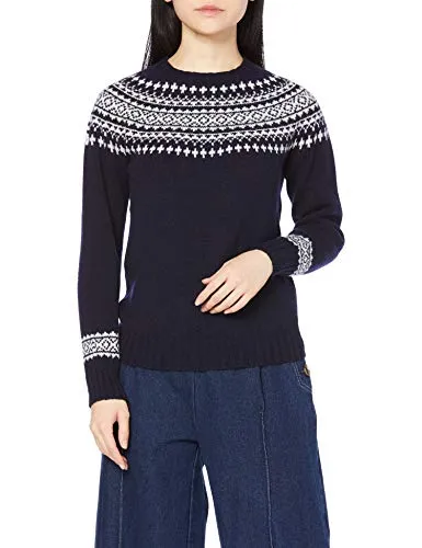 [ハーレーオブスコットランド] セーター YOKE PATTERN CREW NECK SWEATER レディース New Navy/Winter White UK 32 (日本サイズS相当)