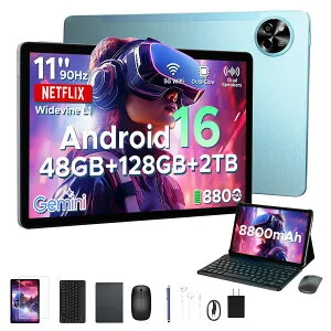 実質で16099円【2026最新 6部品付属】POCKAM P11 Android16 11インチ 大画面 タブレット Gemini AI機能 8コア CPU 48GB RAM+128GB ROM+2TB拡張可 FHD+解像度 90Hz高リフレッシュレート 8800mAh大容量バッテリー Widevine