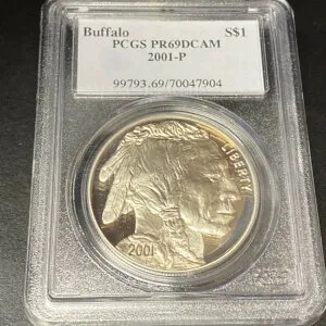 2001-P プルーフ 1ドル バッファロー記念銀貨 PCGS PF69 DCAM ディープカメオ