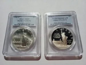 1986-P 自由の女神像 $1 MS69 & 1986-S 自由の女神像 $1 PR69DCAM シルバー $