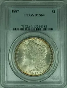 1887年 モルガン シルバー ダラー コイン $1 PCGS MS64 ライトトーン (32 G)