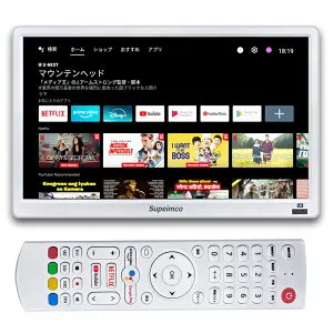 14インチポータブルスマートテレビ(Android TV) チューナーレス テレビ/ネット動画対応/ハイビジョン液晶テレビ/SmartTV(YouTube/primevideo/NETFLIX/GooglePlay)/HDMI/WiFi 2.4GHz/5.0GHz/Bluetooth+IRオールインワンリ
