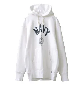 ★HOUSTON ヒューストン 22312 U.S.コットン NAVY プリント フーディー スウェットシャツ【T】【クーポン対象外】｜メンズ アメカジ ミリタリー パーカー ネイビー ヴィンテージ ロゴ トレーナー