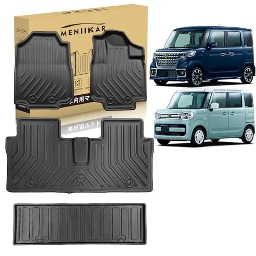 「MENIIKAR」新型 スズキ スペーシア/スペーシアカスタム MK53S 専用のフロアマット＆ラゲッジマット4点セット。3Dカーマットが防水・防滑・防汚でTPE素材製。スズキ スペーシア に最適化されたカスタム設計。 (53S二代目-1~2列目フロアマ